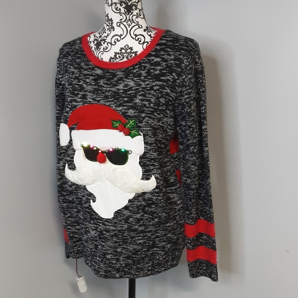Holiday Time Sweaters - Lighted Ugly Christmas Sweater Santa W/Glasses